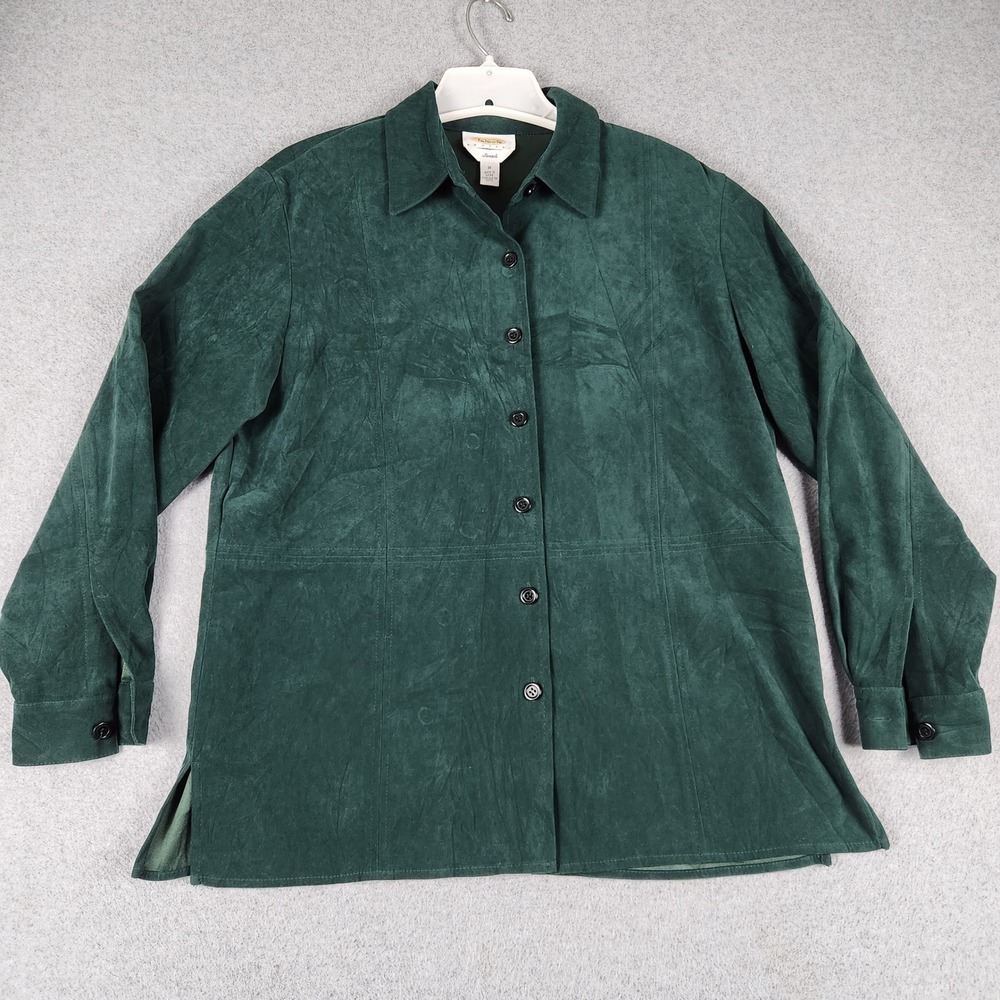 Talbots Shirt Womens Medium Petite Green Stretch Academia Long Sleeve Button Up
